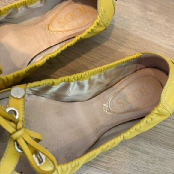 TODS Foldable Yellow Leather Ballet Flats 38/ 8 - Picture 4 of 9
